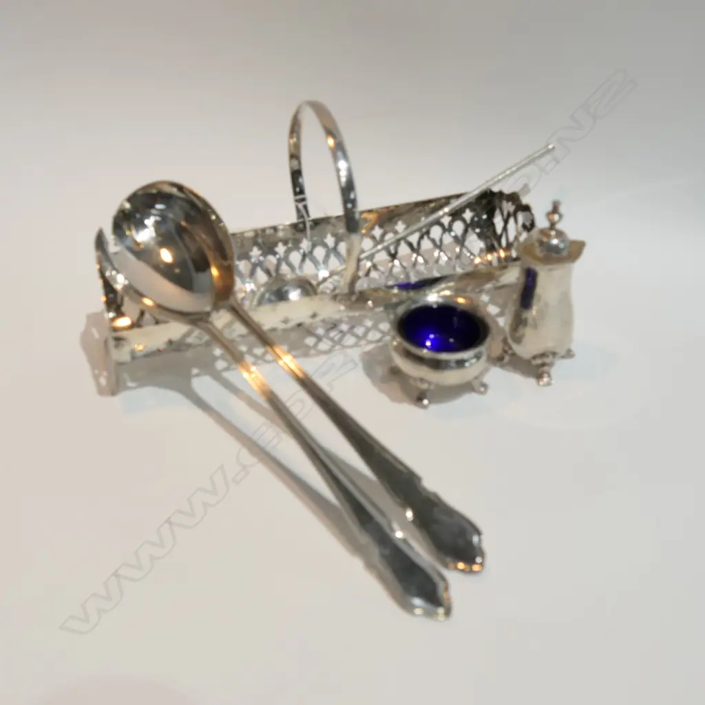 EPNS BISCUIT BASKET, SALT & PEPPER, BOXED SALAD SERVERS & MATE SPOON Image 1++