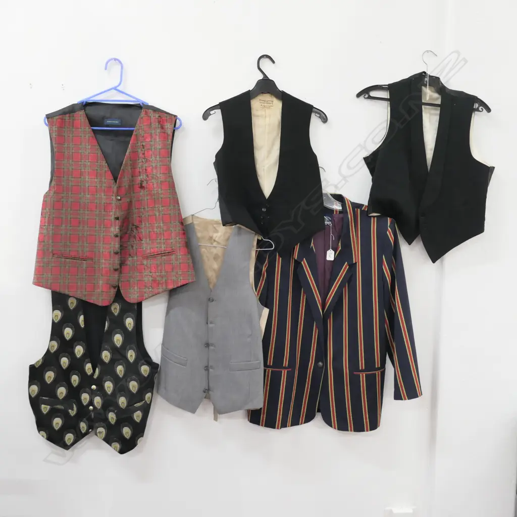 5 VINTAGE WAIST COATS & 1 NAVY STRIPED BOATING STYLE JACKET Image 1++