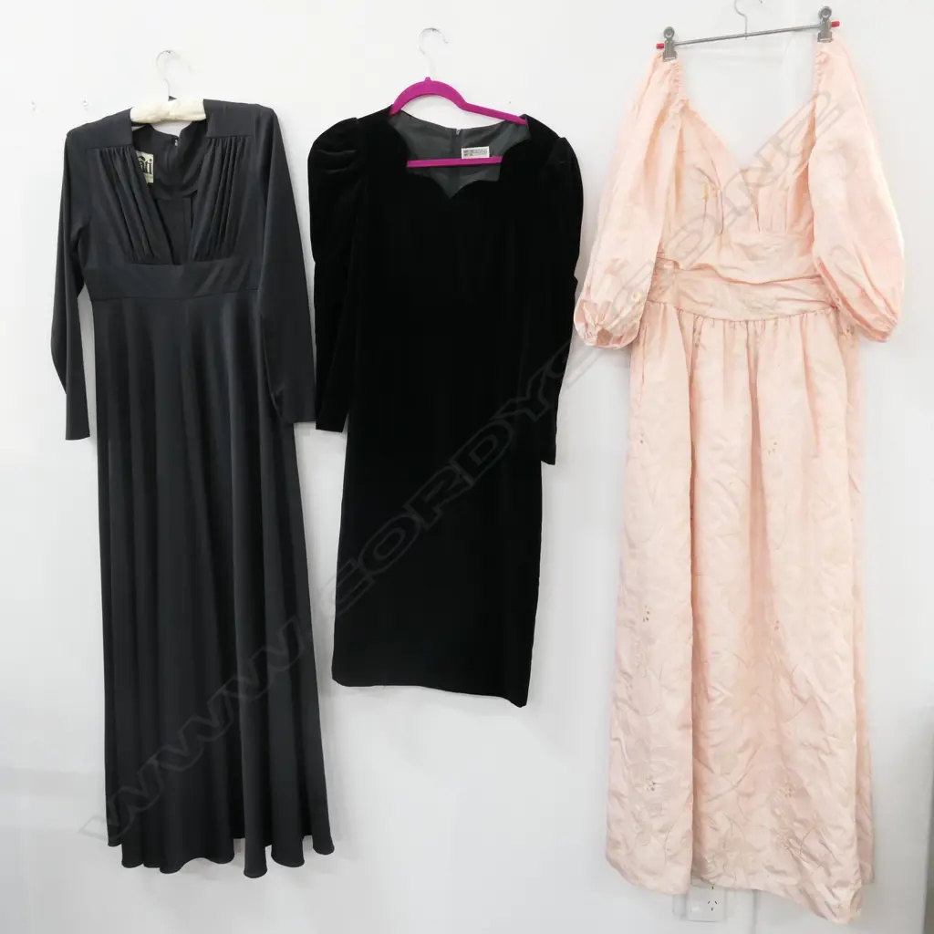 EVENING DRESSES; 1 SATURN, 1 VELVET; 1 PLAIN, ALL BLACK Image 1++