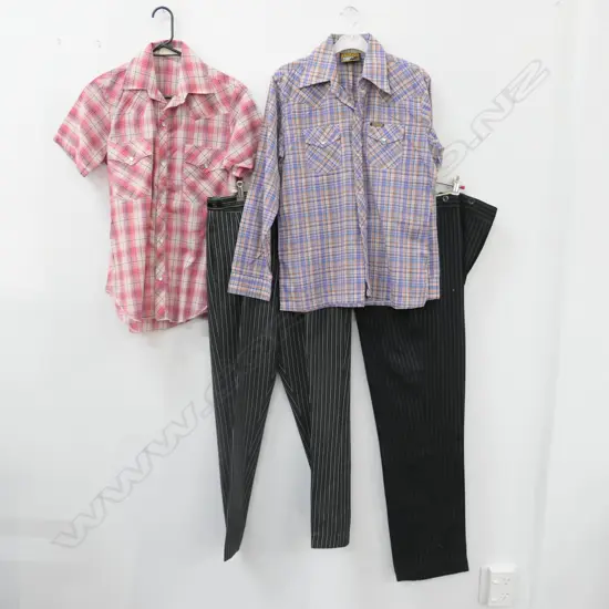 2 CHECK SHIRTS; 2 PAIRS OF PIN STRIPE PANTS