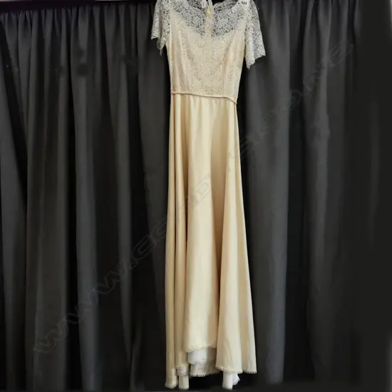 WEDDING DRESS, SOFT CREAM SATURN/LACE/ LONG TRAIN