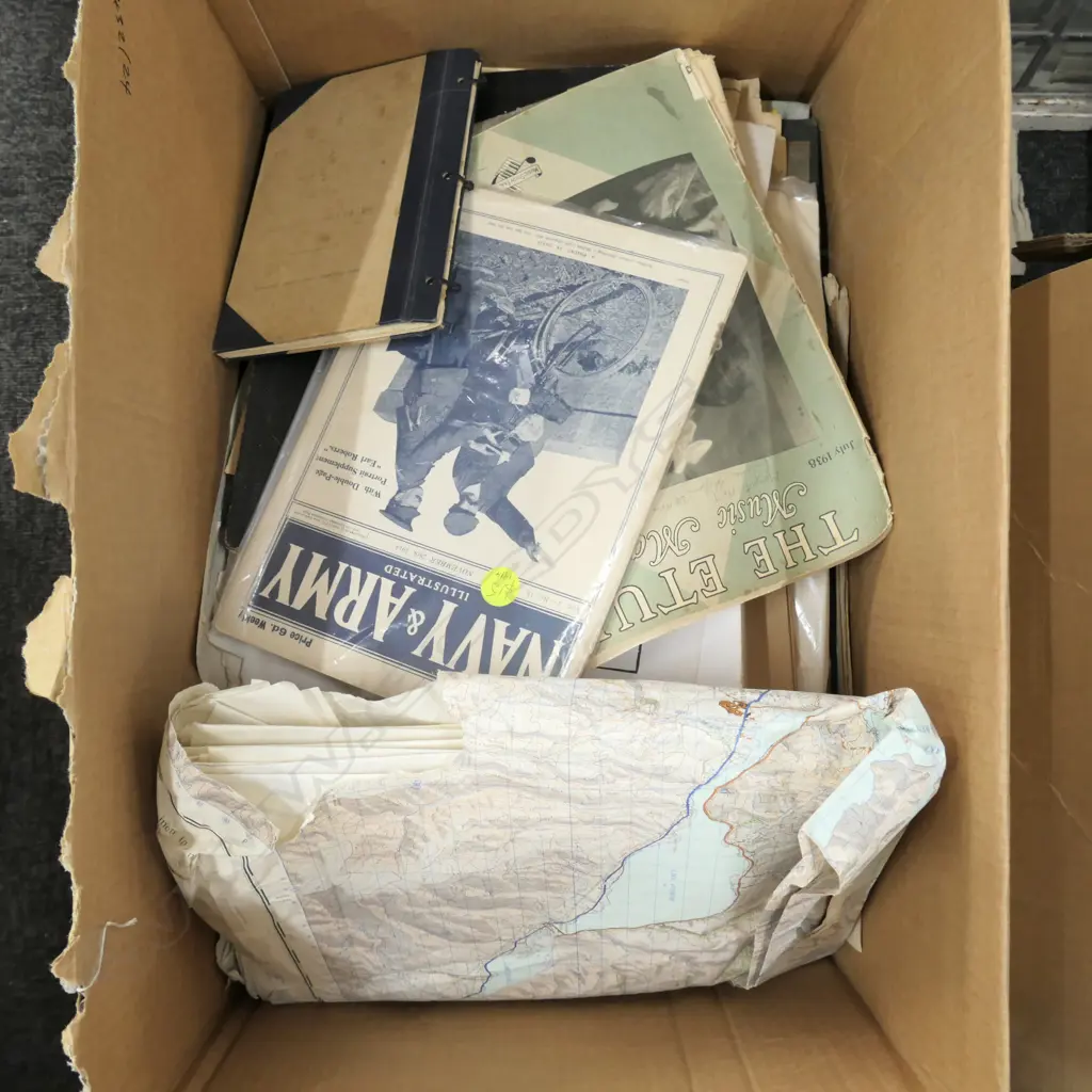 BOX ASST PRINTED EPHEMERA, CHILDREN'S BOOKS, ETC. Image 1++