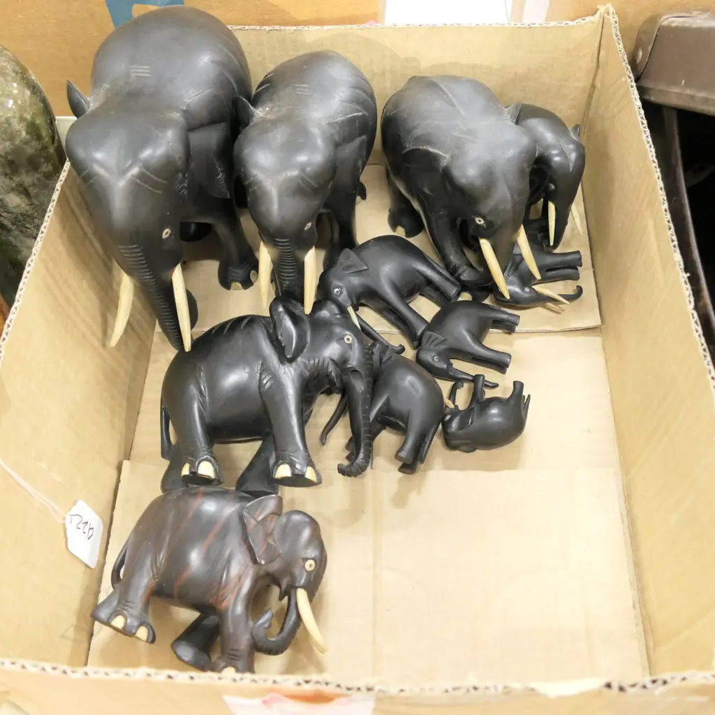 LOT ASST CARVED ELEPHANTS Image 1++
