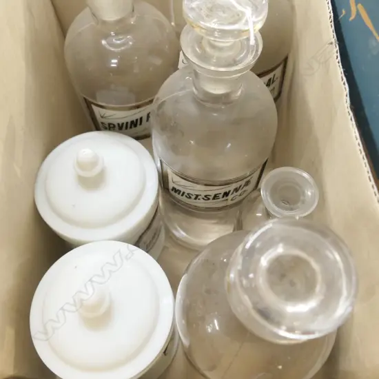 7 ASST APOTHECARY BOTTLES AND JARS