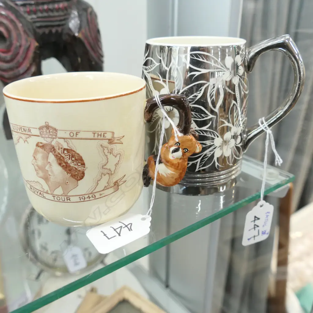 BENTLEIGH ROYAL TOUR AUST 1949 CUP w KOALA HANDLE & KEITH MURRAY MUG (SMALL CHIP) Image 1++