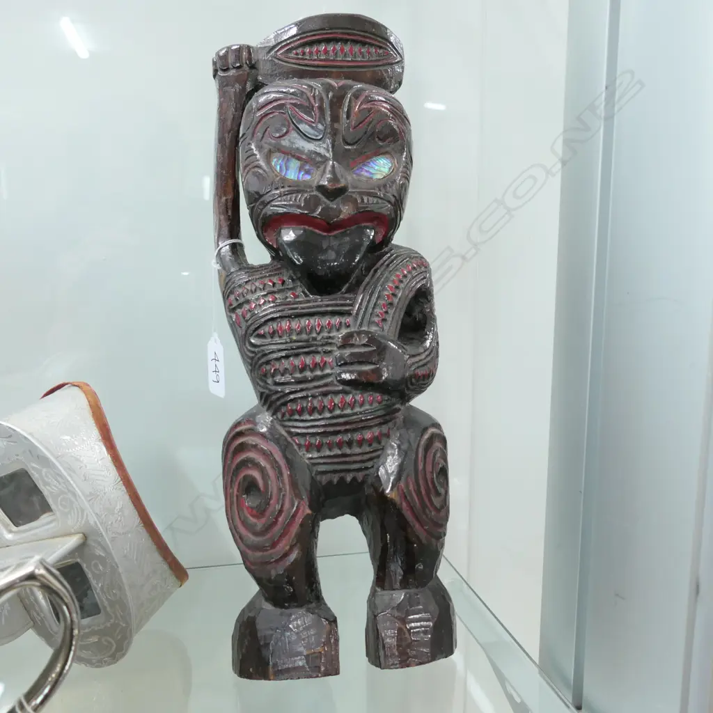 MAORI FOLK ART CARVED WOOD TIKI FIGURE, H.390mm Image 1++