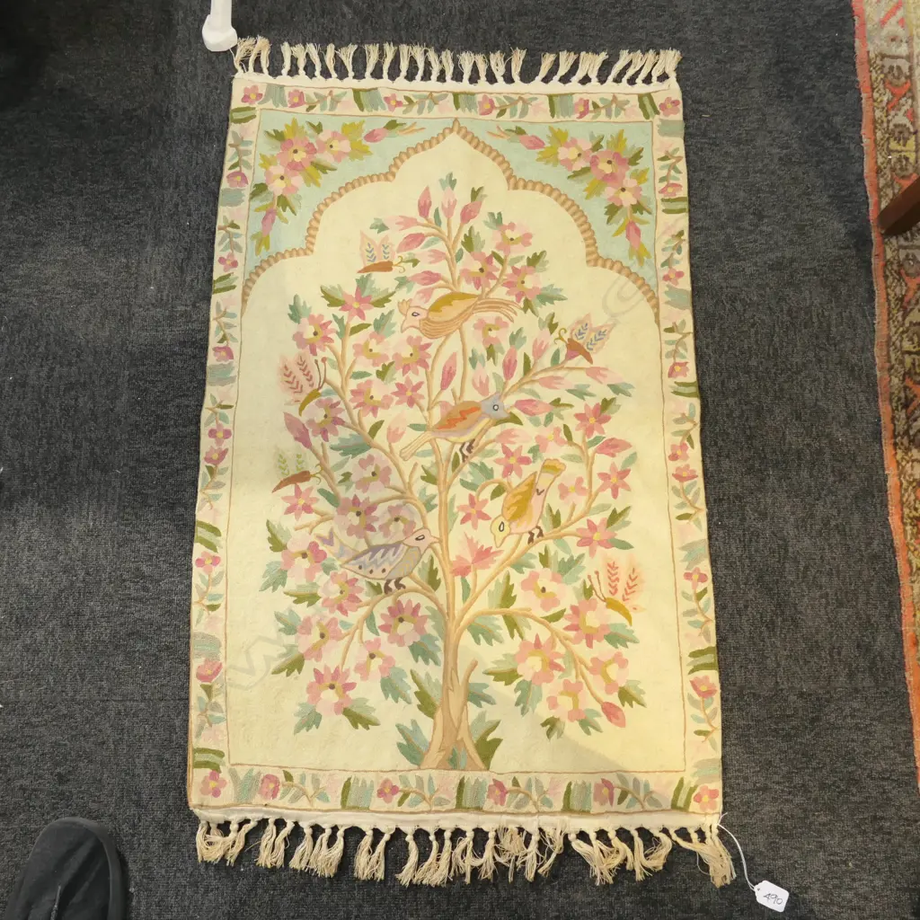 NGAIRE HART ESTATE COLLECTION: TEXTILES: EMBROIDERED PRAYER RUG (CHAIN-STITCH COTTON, CANVAS BACKED) 930 X 610mm) Image 1++