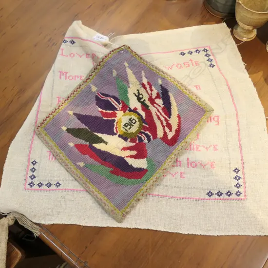 PATRIOTIC WWI EMBROIDERY & UNFRAMED SAMPLER