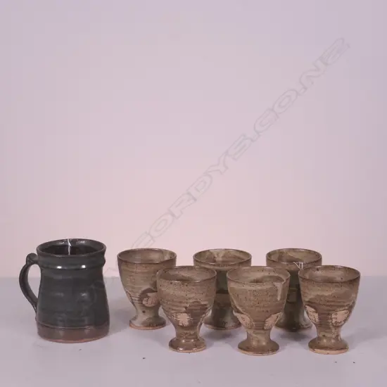 6 PETER STICHBURY WINE CUPS & LGE MUG