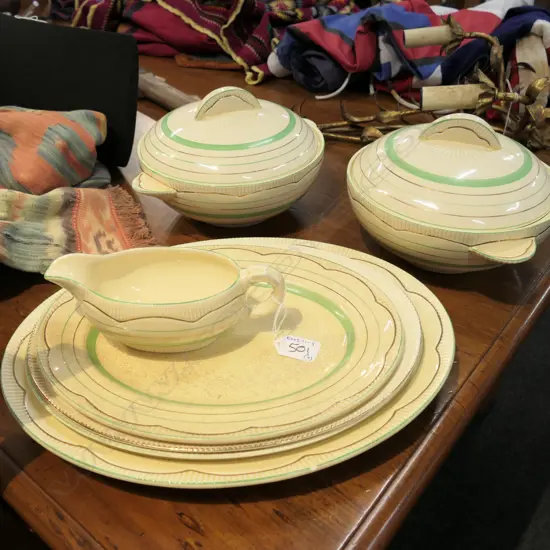 CLARICE CLIFF ART DECO BANDED PLATTERS / TUREENS / GRAVY BOAT 