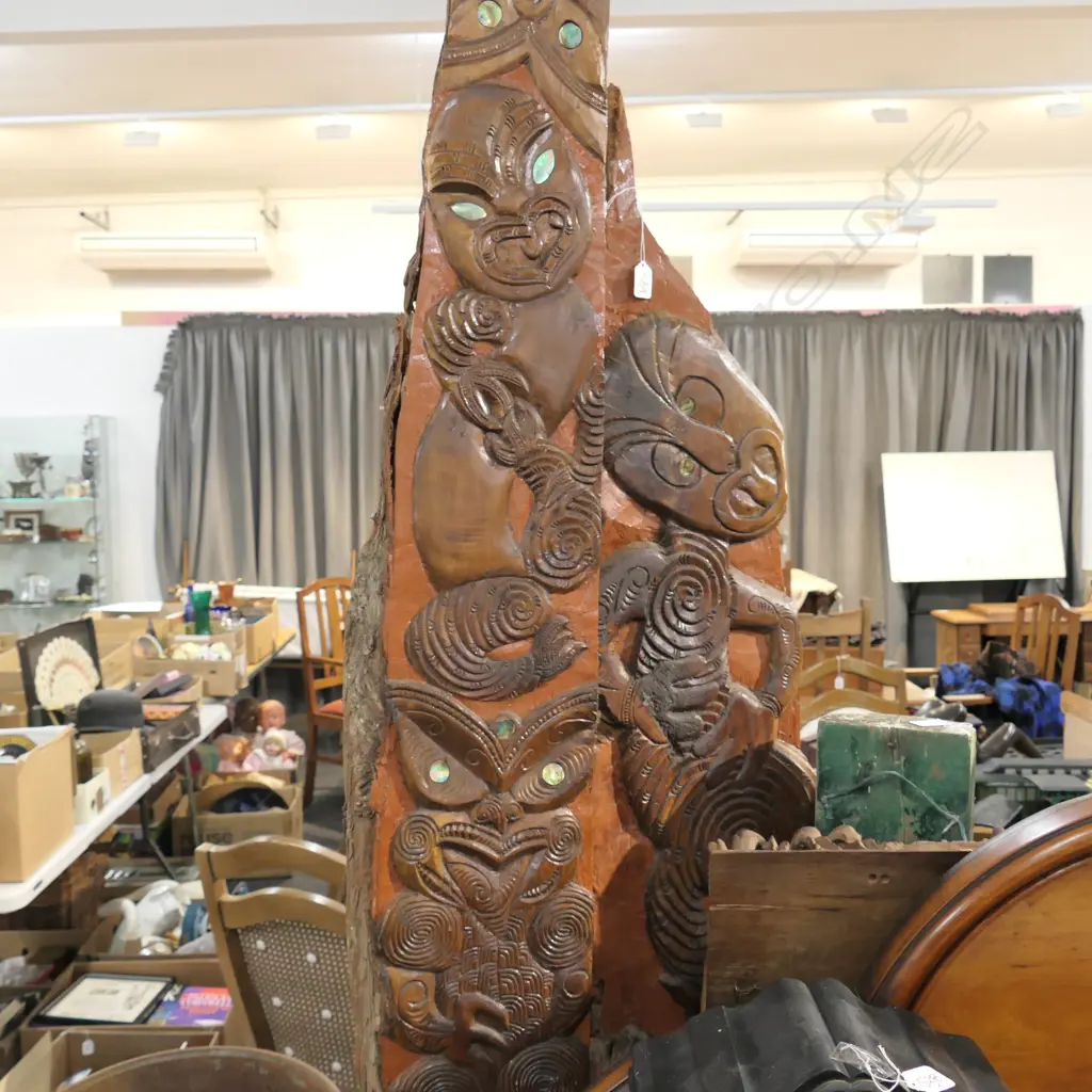 LARGE MAORI CARVED TIMBER SLAB OF TANIWHA H 1470 Image 1++
