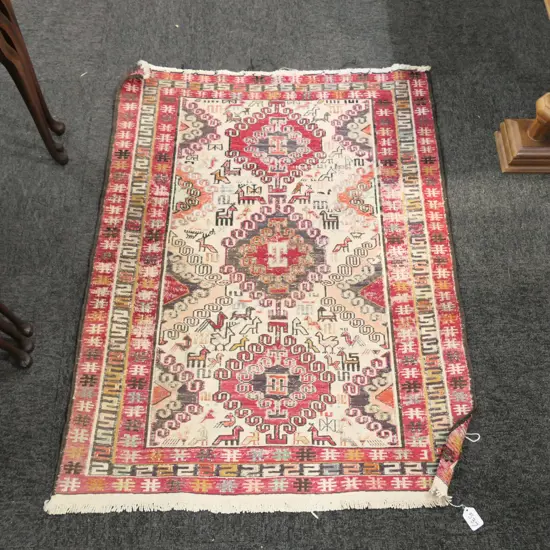 NGAIRE HART ESTATE COLLECTION: TEXTILES: IRAN SHIRVAN WOVEN MAT (EXTRA WEFT WOVEN). 930 X 740mm