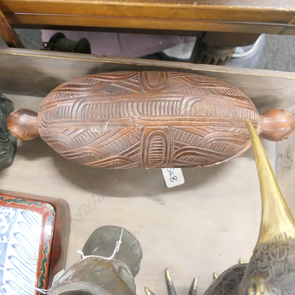MODERN CARVED WAKA HUIA IN BROWN L. 340 MM Image 1++