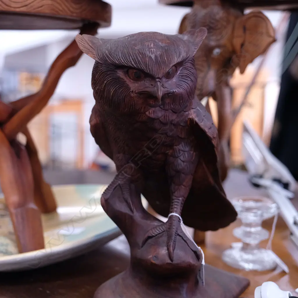 WELL CARVED WOODEN OWL, H. 310MM Image 1++