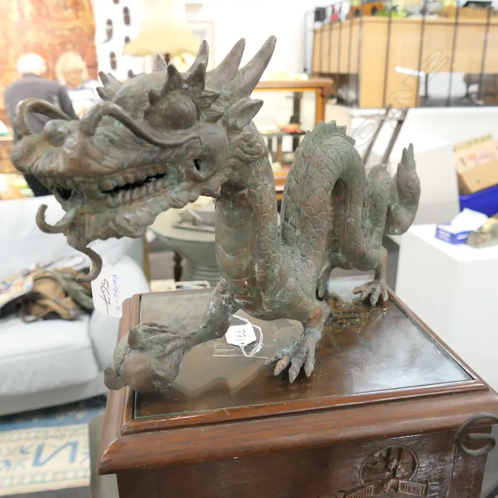 BRONZE CHINESE DRAGON HOLDING MYSTIC PEARL L. 500MM Image 1++
