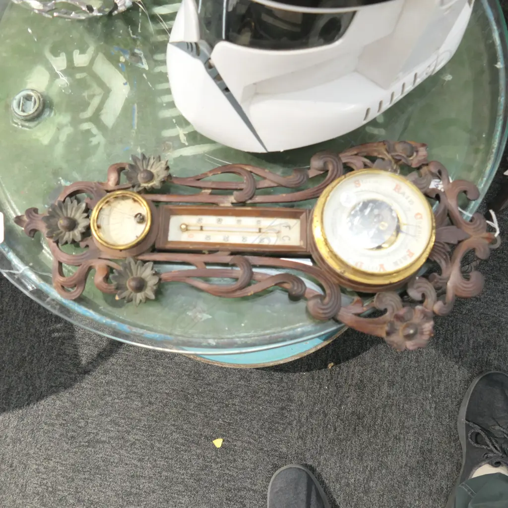 EDWARDIAN BAROMETER W/ CARVED FLORAL FRAME A/F L. 430MM; 17431 Image 1++