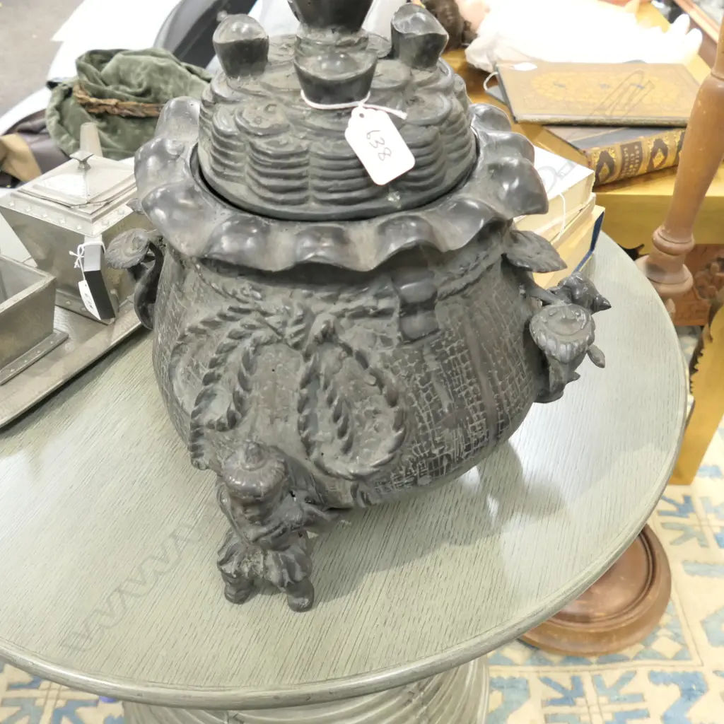 BRONZE BRAZIER W/ LID - AGED PATINA Image 1++