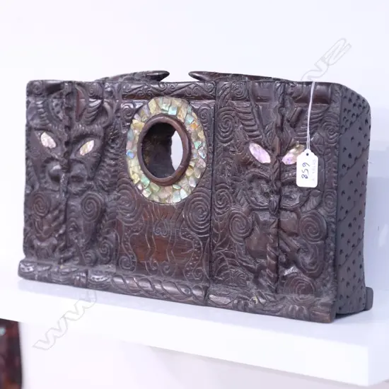 MAORI FOLK ART CARVED WOOD MANTEL CLOCK FRAME 445 x 90 x 240mm