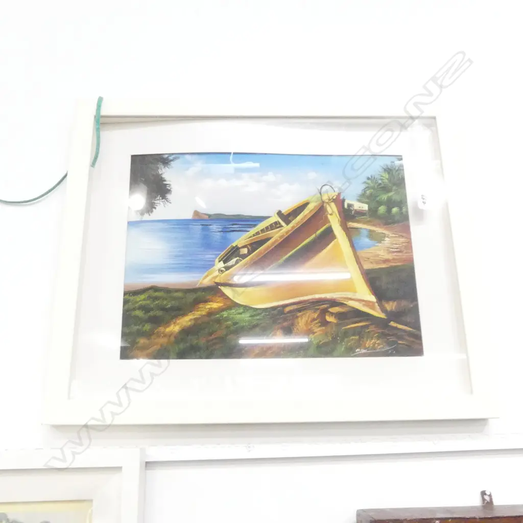 ORIGINAL PAINTING - COASTAL LANDSCAPE W/ BOAT 280MM X 390MM Image 1++