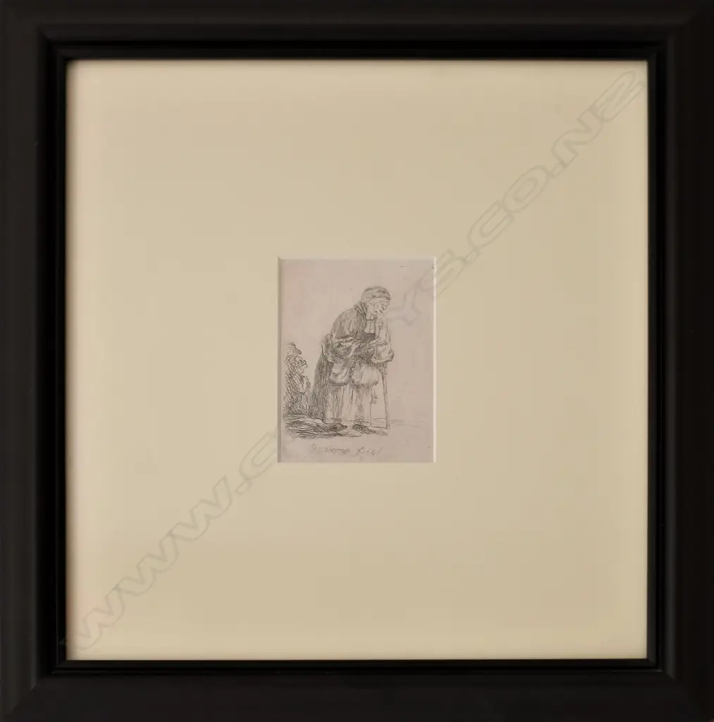 AFTER REMBRANDT ETCHING WOMAN WITH STICK Image 1++