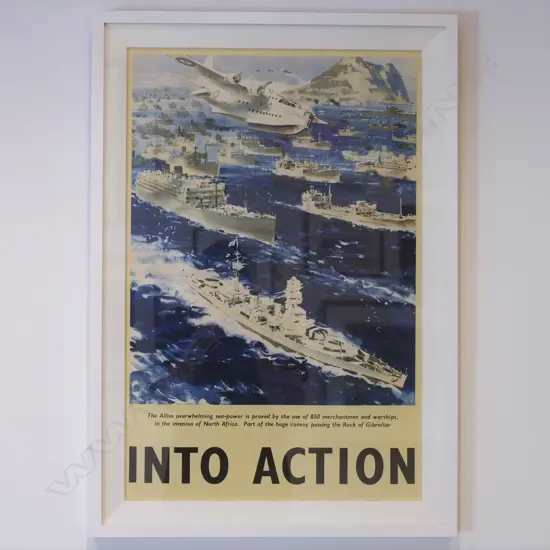 A framed WWII propaganda poster