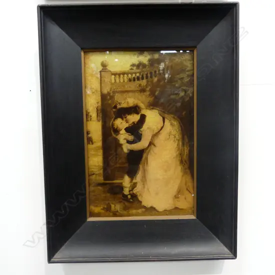 VICTORIAN CRYSTOLEUM OAK FRAME GOLD SLIP MOTHER AND SON 320 X 330MM