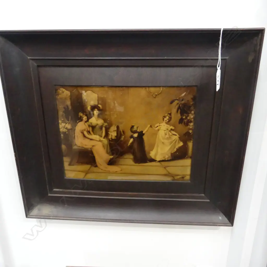 A VICTORIAN CRYSTOLEUM OAK FRAME AND SLIP TWO WOMEN WATCHING TWO GIRLS DANCING  430 X 380MM Image 1++