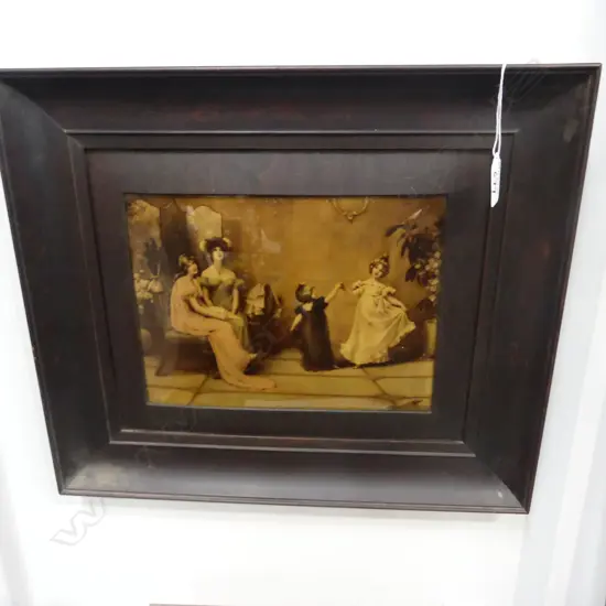 A VICTORIAN CRYSTOLEUM OAK FRAME AND SLIP TWO WOMEN WATCHING TWO GIRLS DANCING  430 X 380MM