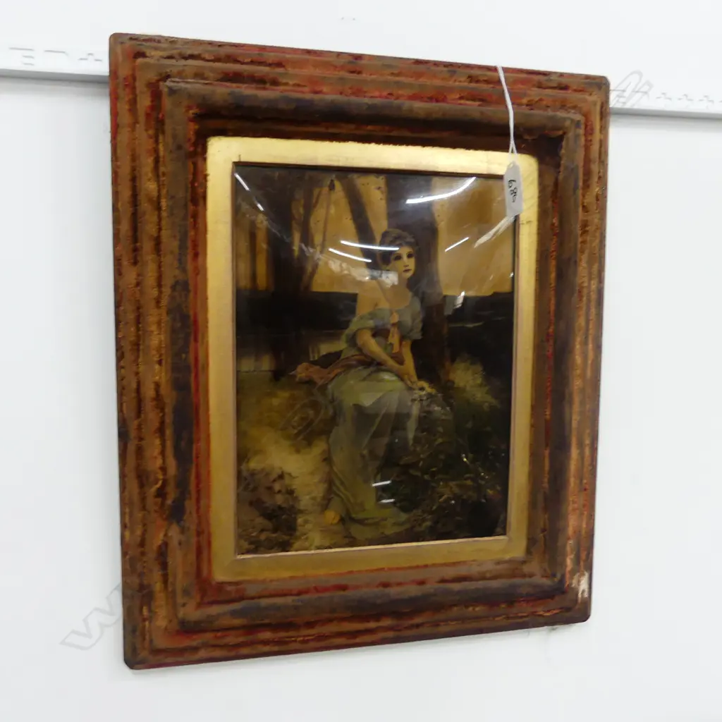 VICTORIAN CRYSTOLEUM VELVET FRAME PRE-RAPHAELITE GARDEN SCENE 340 X 400MM Image 1++