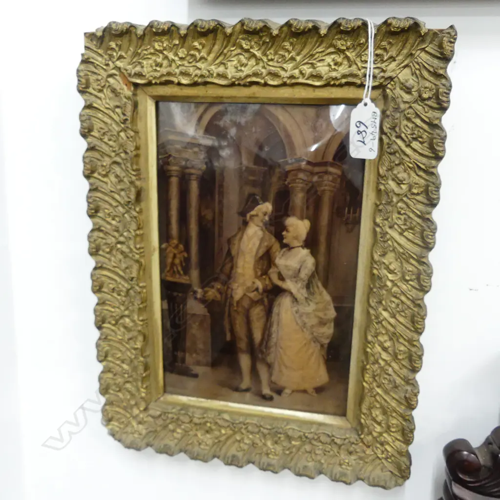 VICTORIAN CRYSTOLEUM GOLD FRAME ROMANTIC COUPLE 250 X 330MM Image 1++