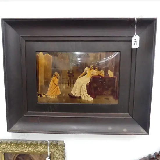 VICTORIAN CRYSTOLEUM OAK FRAME AND SLIP WOMEN, GIRLS, PUPPY & KITTEN 430 X 340MM