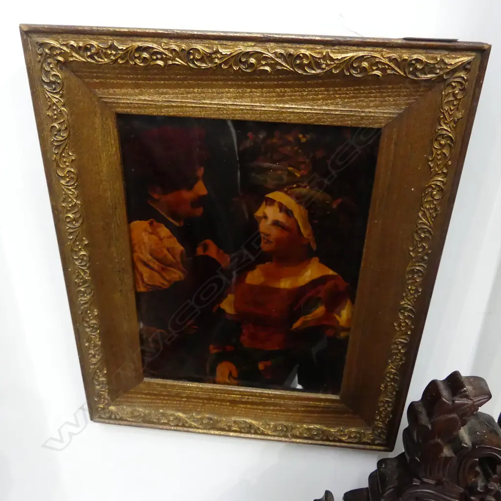 VICTORIAN CRYSTOLEUM  GILT FRAME ROMANTIC COUPLE 280 X 340MM Image 1++