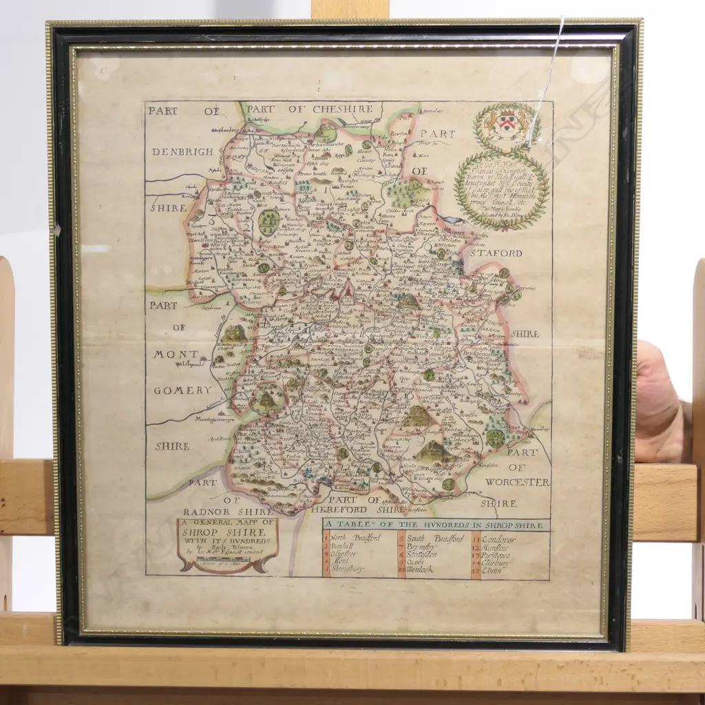 FRAMED MAP OF SHROPSHIRE H/COLOURED 18THC Image 1++