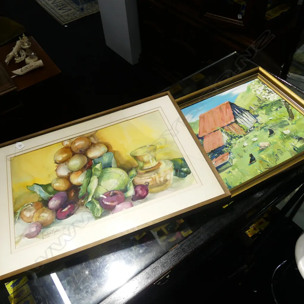 STILL LIFE WATERCOLOR & OIL ON BOARD FARMING SCENE  BOTH SIGNED Image 1++