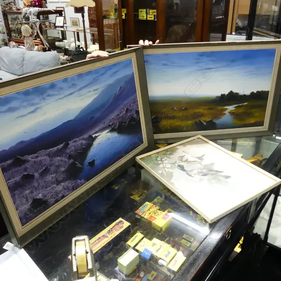 VERNON WARD PRINT + 2 LANDSCAPE PAINTINGS
