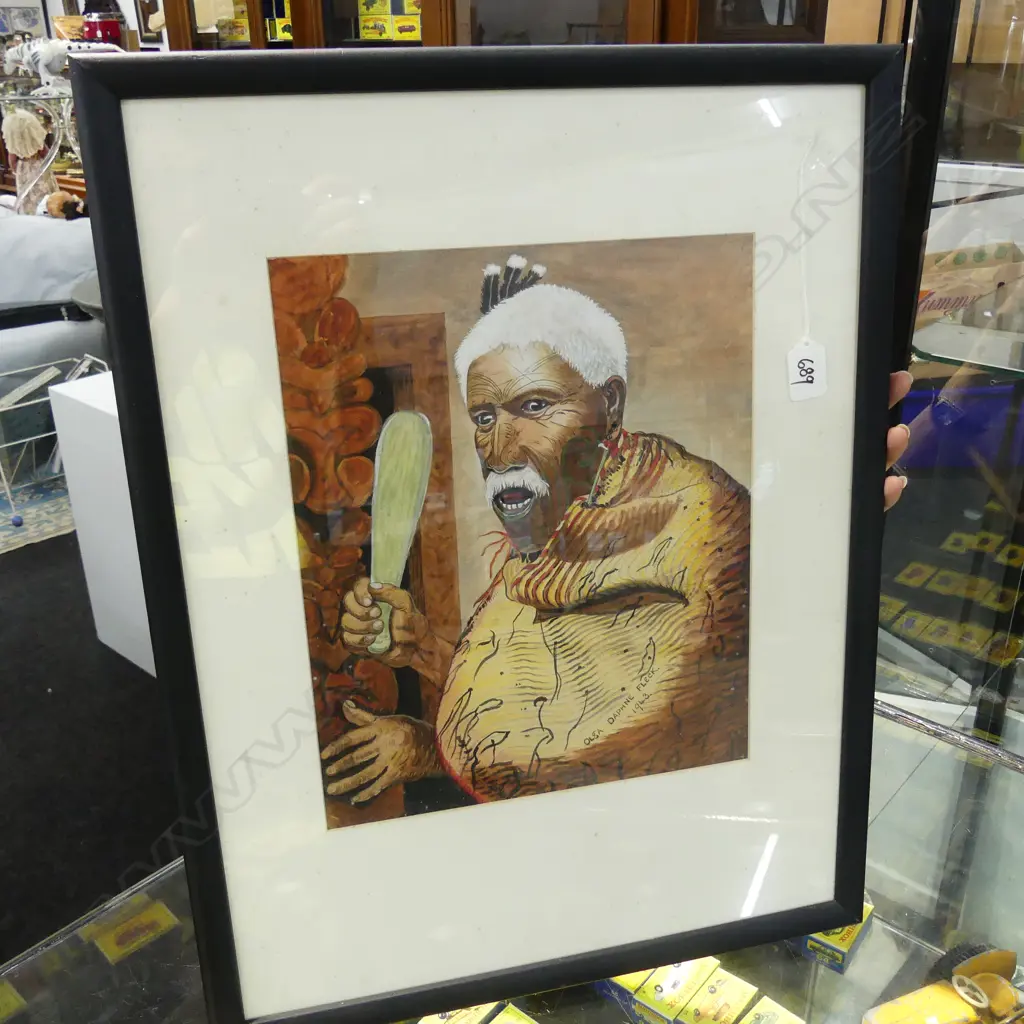 WATERCOLOUR OF MAORI CHIEF SGD DAPHNE OLSEN FLECK DATED 1943 Image 1++