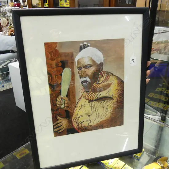 WATERCOLOUR OF MAORI CHIEF SGD DAPHNE OLSEN FLECK DATED 1943