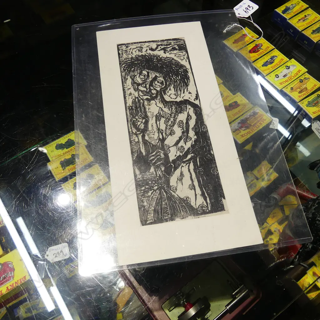 EXPRESSIONIST WOODBLOCK PRINT - SGD VERSO - UNFRAMED 230MM X 85MM Image 1++