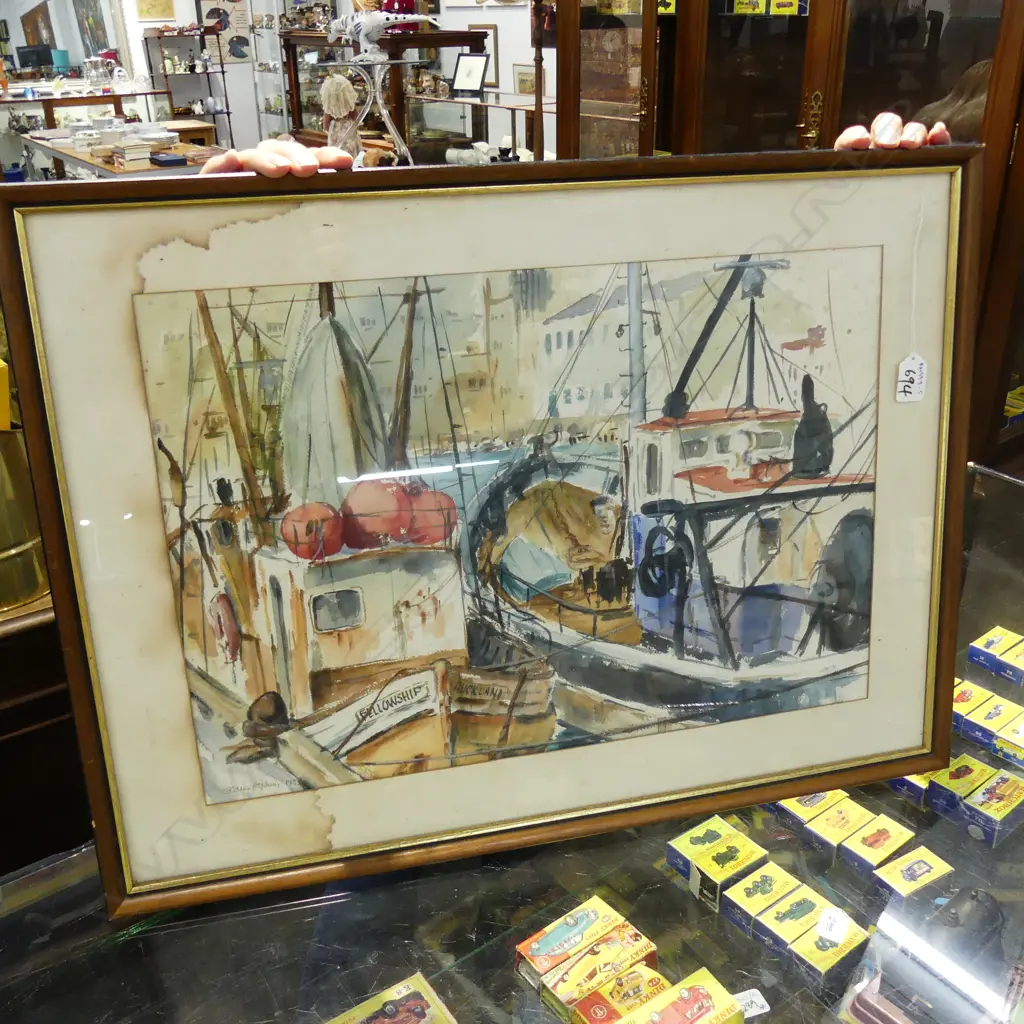 CLAIR HOPKINS - AUCKLAND HARBOUR W/C SGD + DATED 1953 355MM X 510MM Image 1++