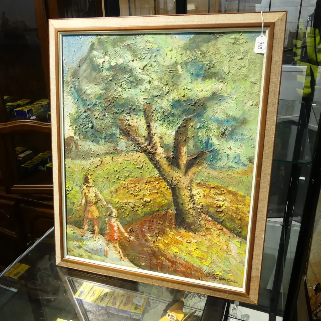 OLGA SPENCE, CHILDREN UNDERNEATH THE TREE OIL ON BOARD, SIGNED, 600 X 480mm Image 1++