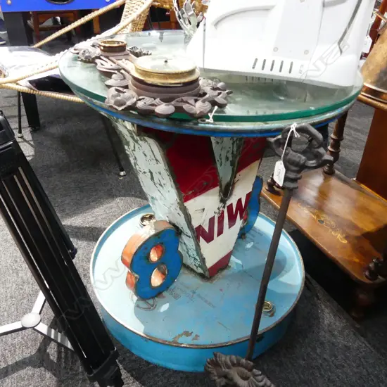 INDUSTRIAL DESING COFFEE/SIDE TABLE WITH GLASS TOP H. 630MM