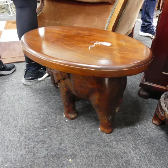 WOODEN ELEPHANT BASE SIDE TABLE