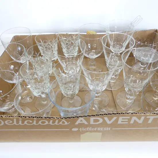 BOX LOT ASSORTED WINE GLASSES