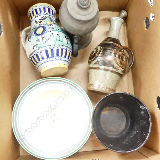 BOX ASST CHINA / POTTERY / PEWTER ETC