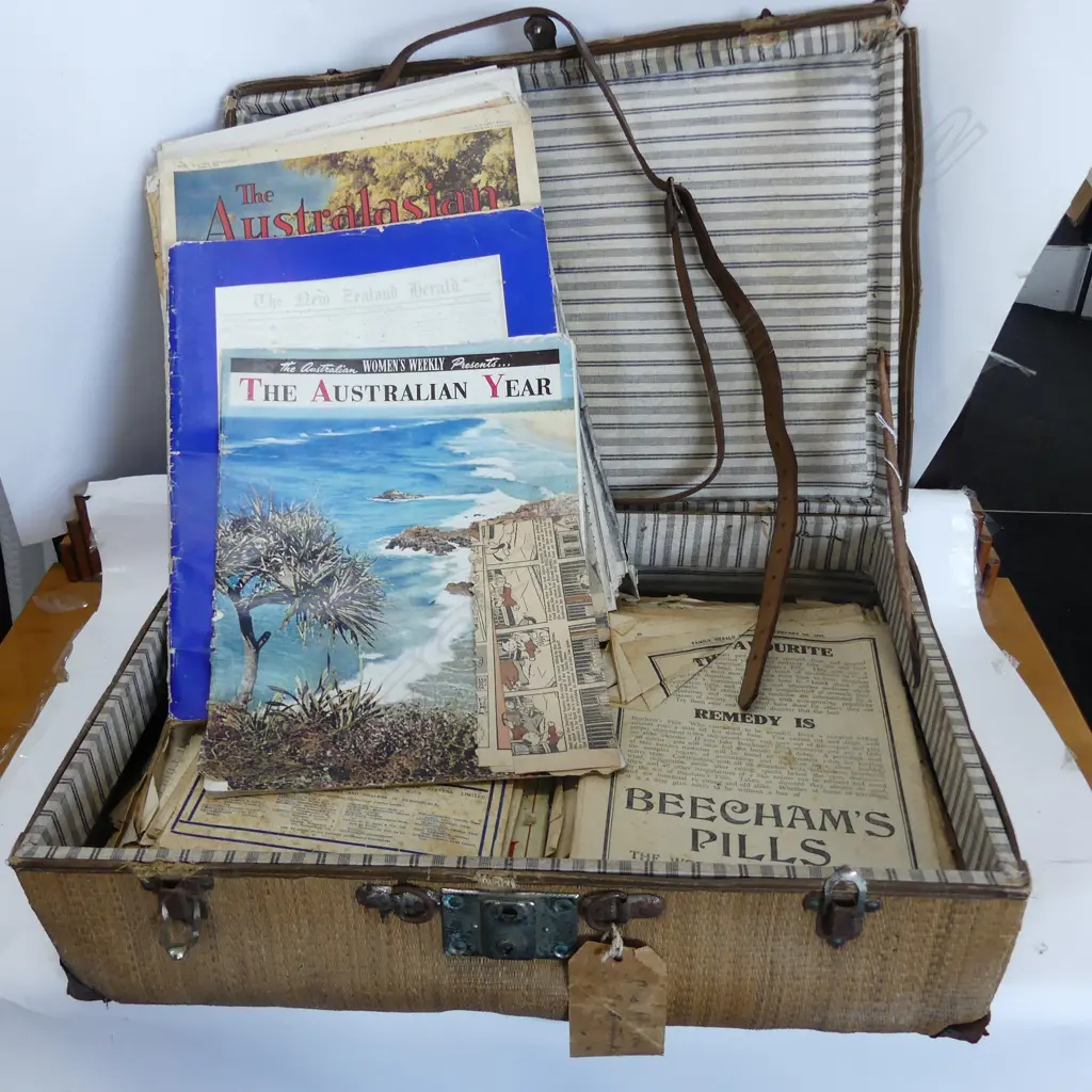 VINTAGE SUITCASE W/ ASST PRINTED EPHEMERA Image 1++