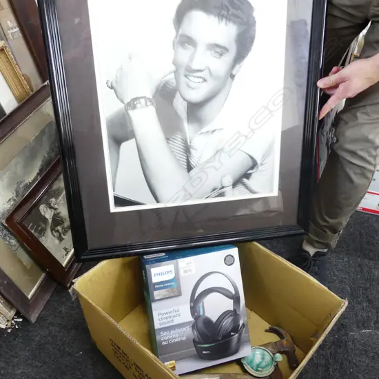 LOT ASST INCL. ELVIS PRINT / 2 HAMMERS / ANTIQUE A/F OIL LAMP ETC