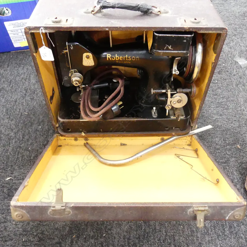 ROBERTSON EARLY ELECTRIC SEWING MACHINE CASED Image 1++