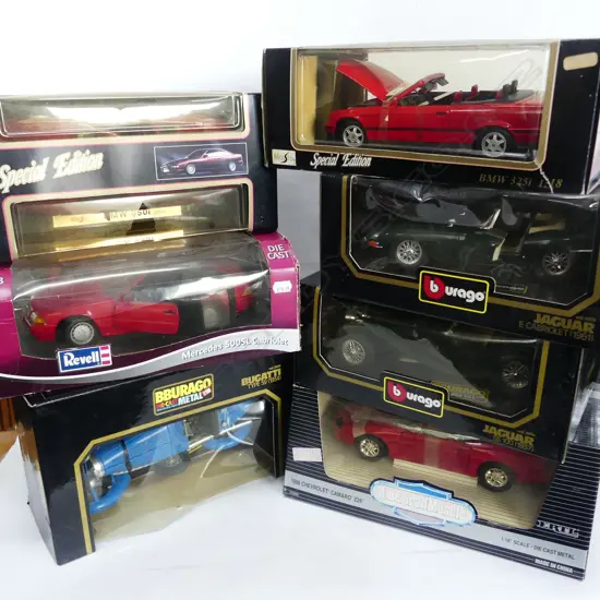 7 BURAGO / REVELL / MAISTO / ERTL DIE CAST 1:18 SCALE MODEL VEHICLES IN ORIG BOXES