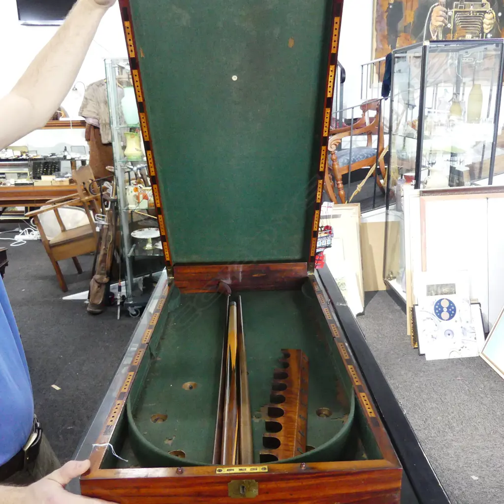 VICTORIAN MAHOGANY FOLDING TABLE TOP BILLIARDS GAME Image 1++
