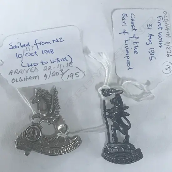 NZ MOUNTED RIFLES (REINFORCEMENTS TO THE 1st NZEF 1918), NZ RIFLE BRIGADE BADGES (2)